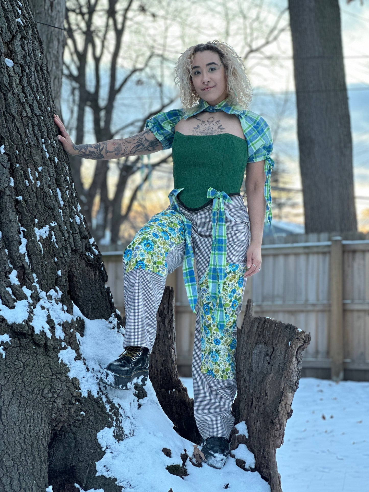 Pin Check/Vintage Floral Double Front Pants 30x30