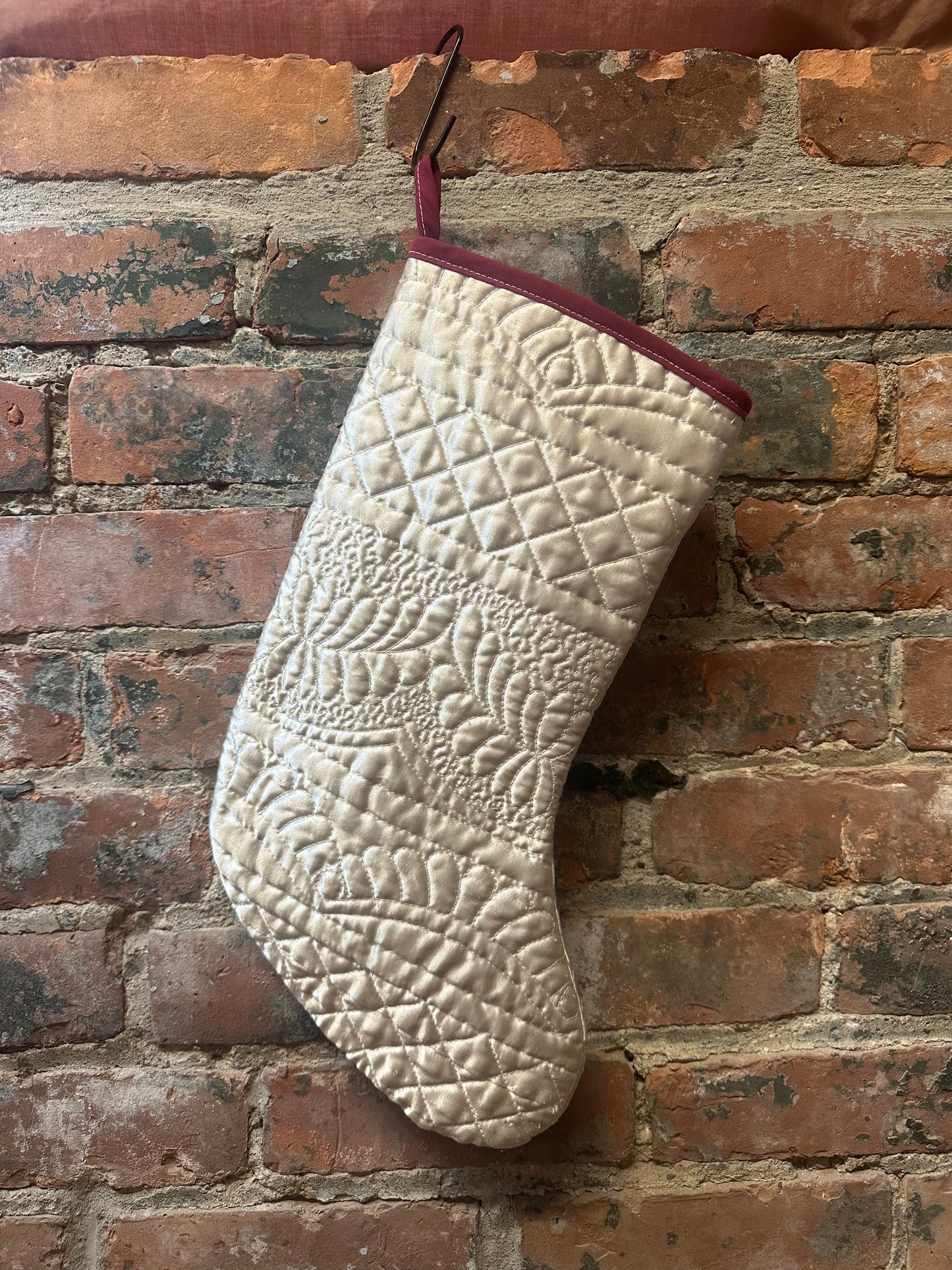 Champagne/Burgundy Quilted Stocking
