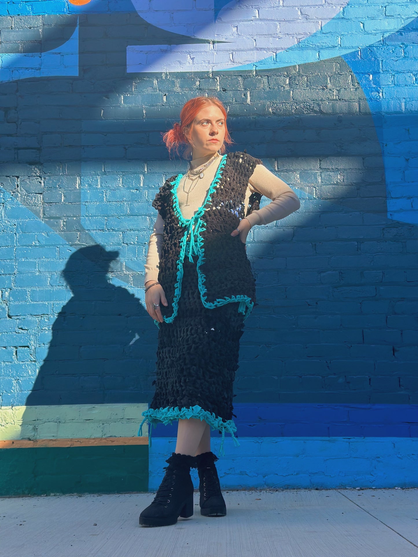 Black/Blue Crochet Midi Skirt