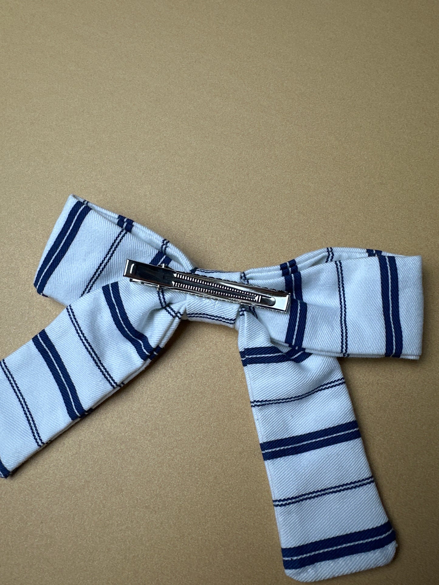 Navy/White Striped Bow Clip