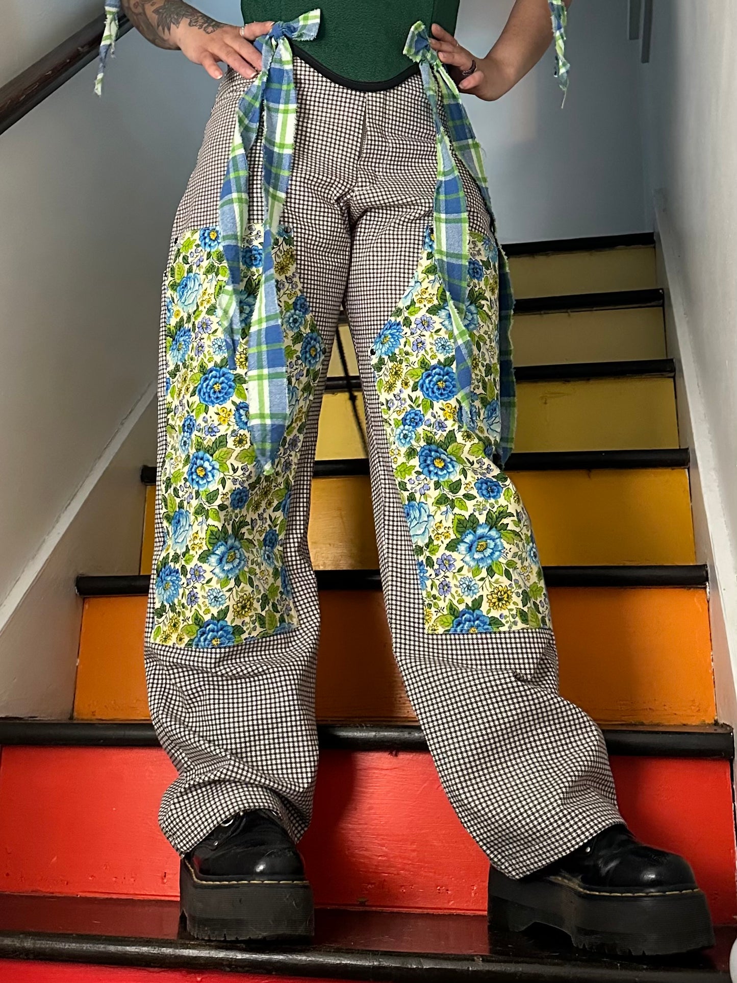 Pin Check/Vintage Floral Double Front Pants 30x30