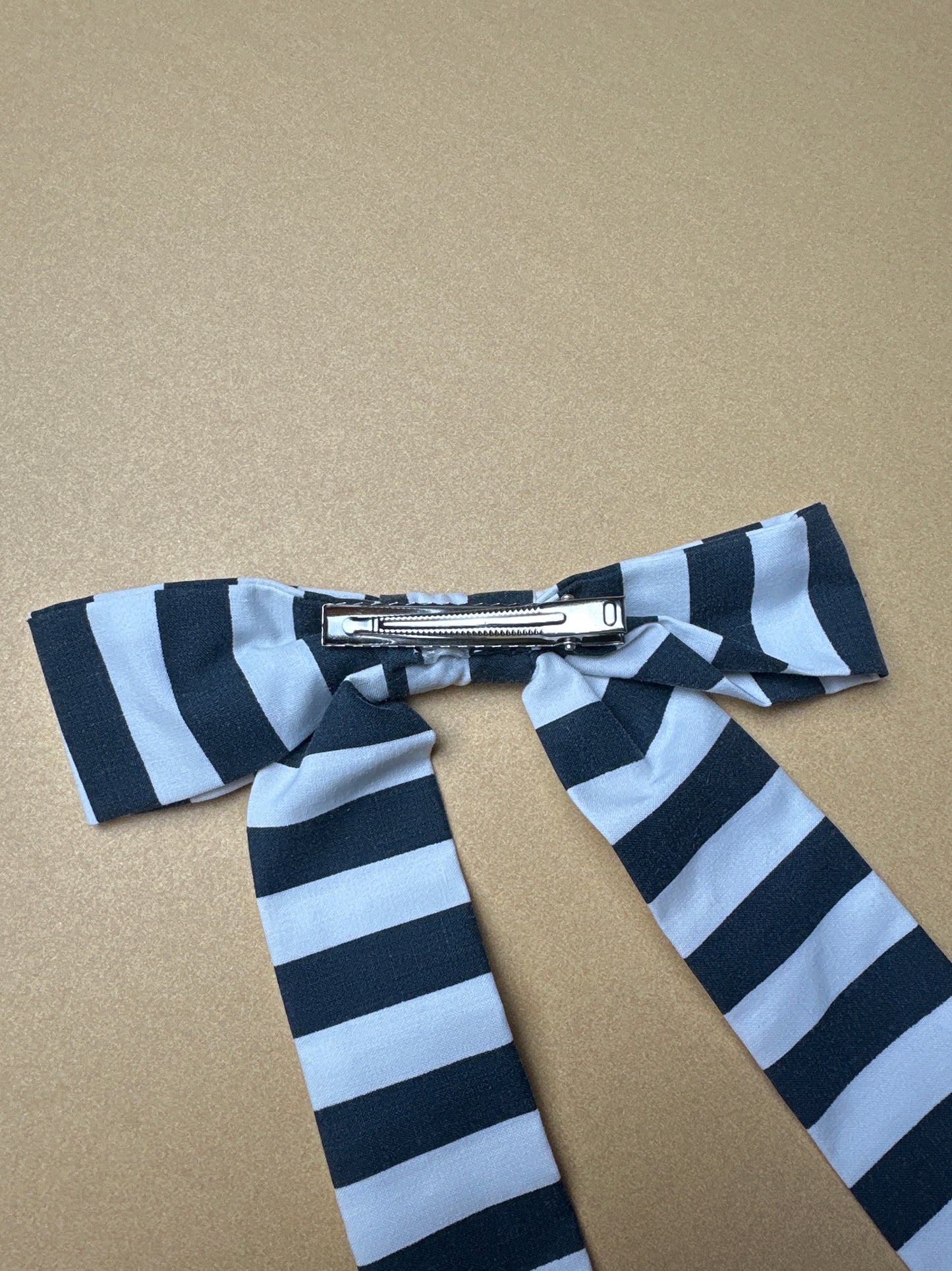 Black/White Striped Bow Clip