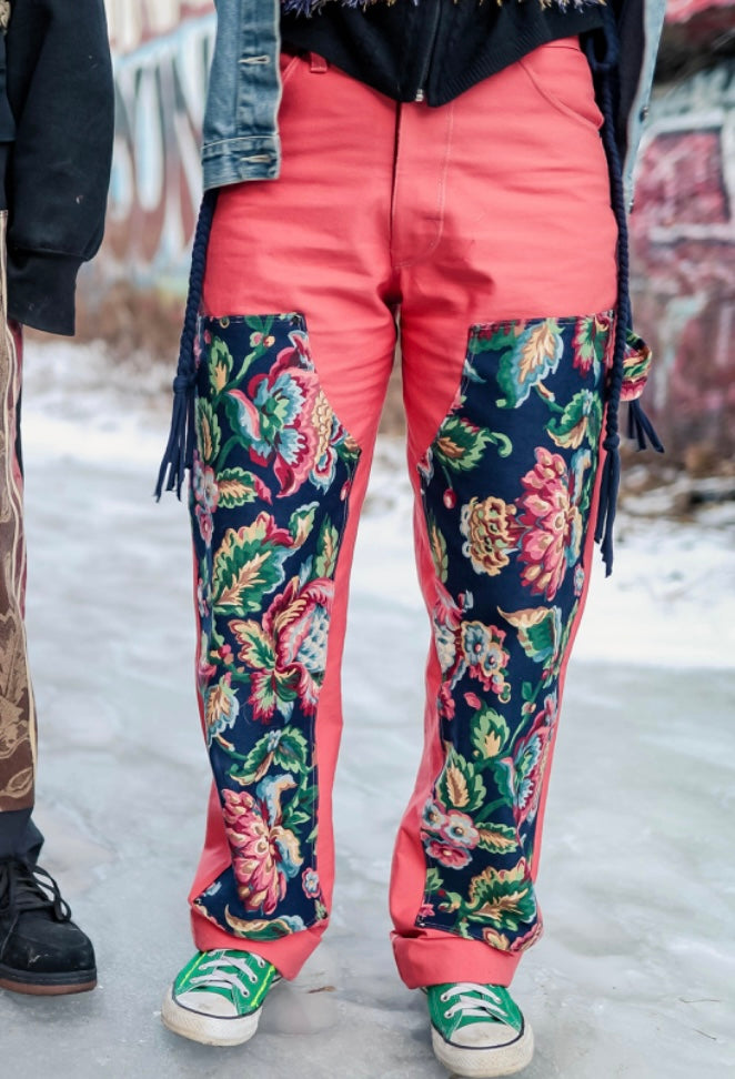 Coral/Floral Double Front Pants 28x32