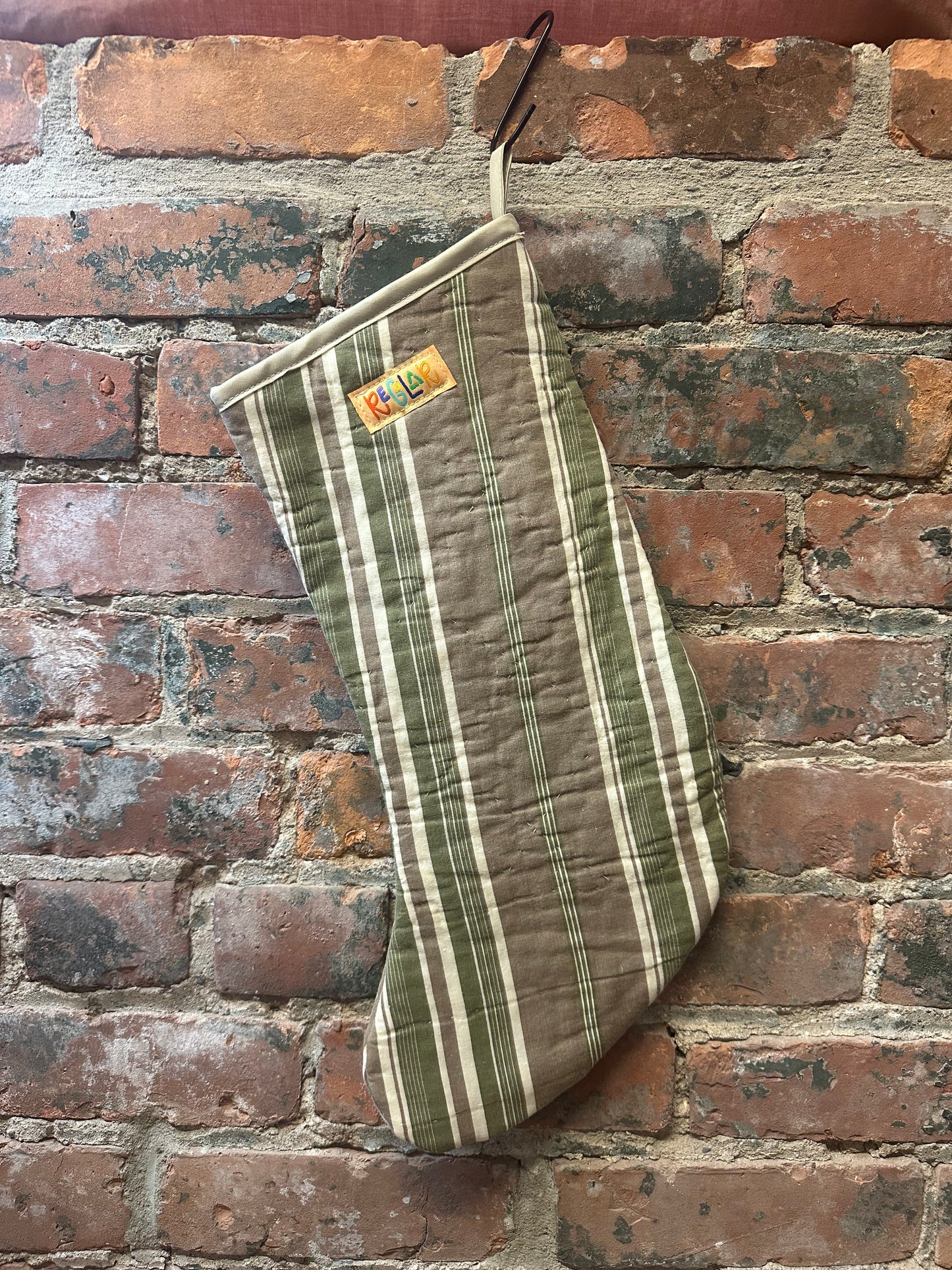 Green/Tan Striped Quilted Stocking