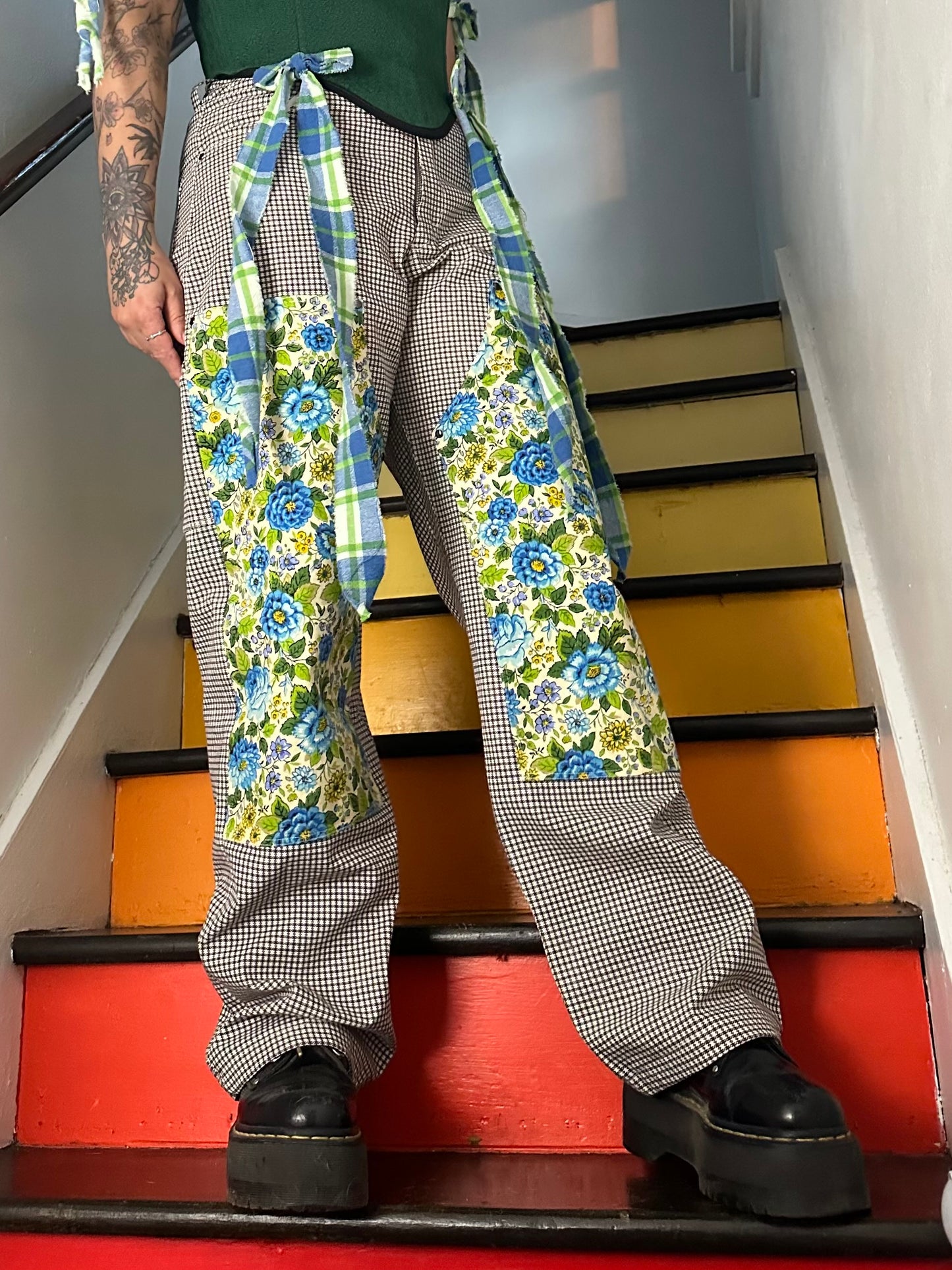 Pin Check/Vintage Floral Double Front Pants 30x30