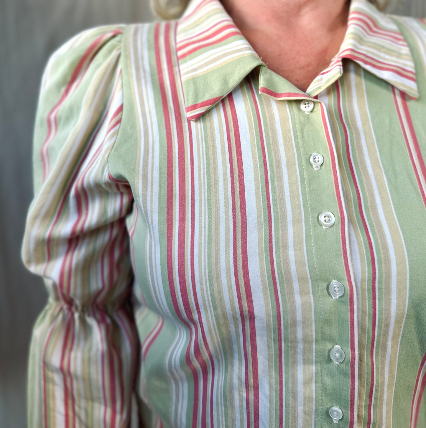 Striped Puff Sleeve Button Up