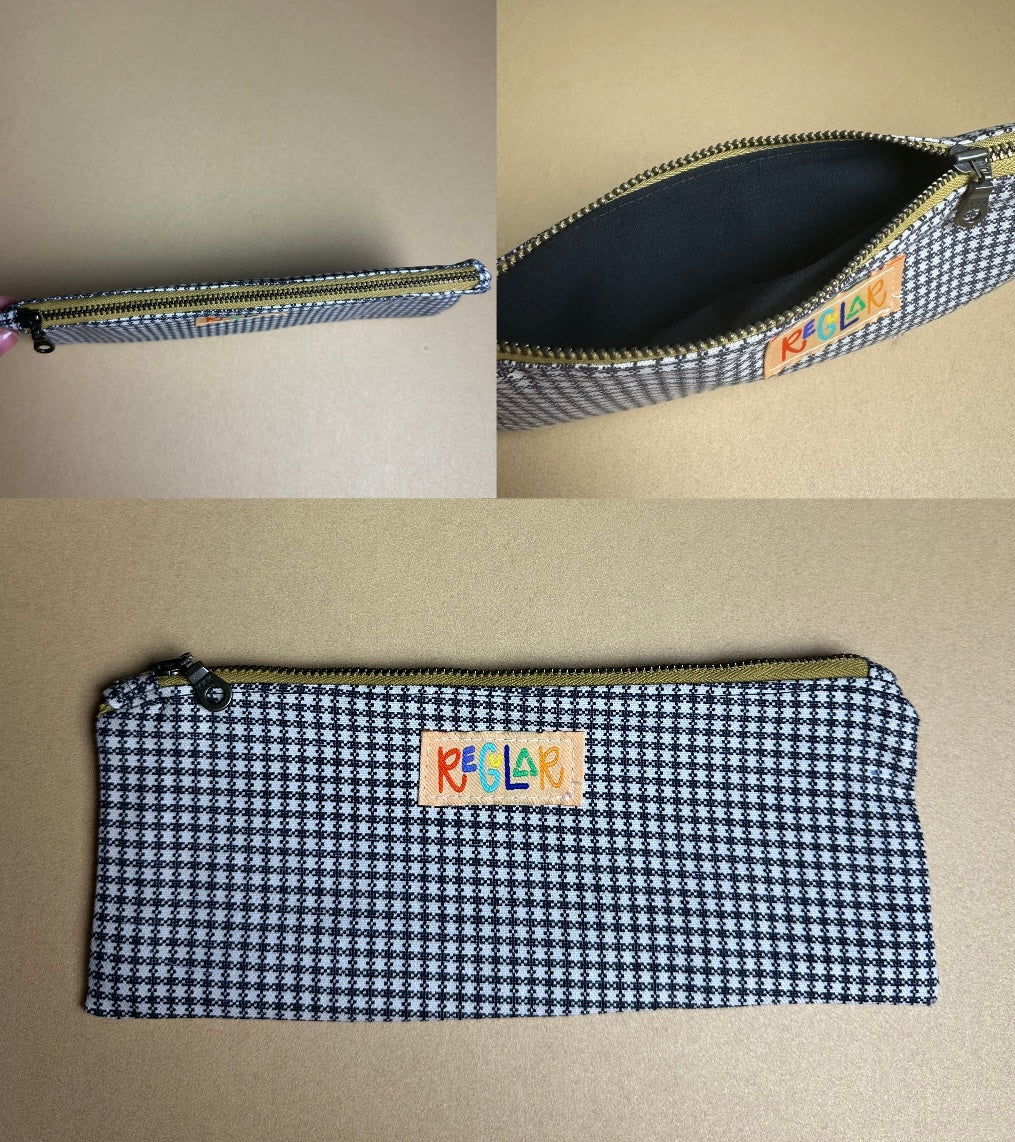 Pin Check/Gold Small Zipper Pouch