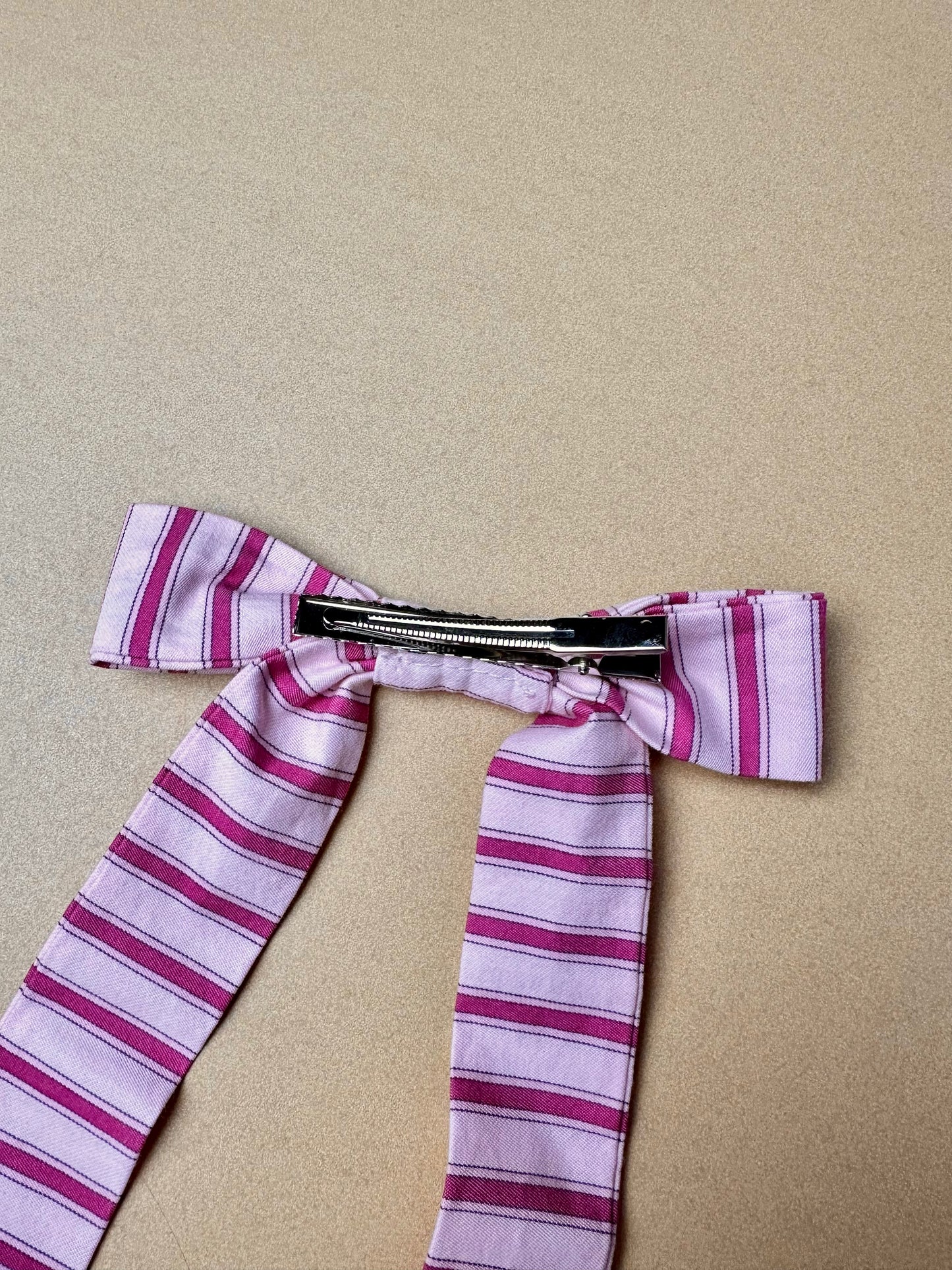 Pink Striped Bow Clip