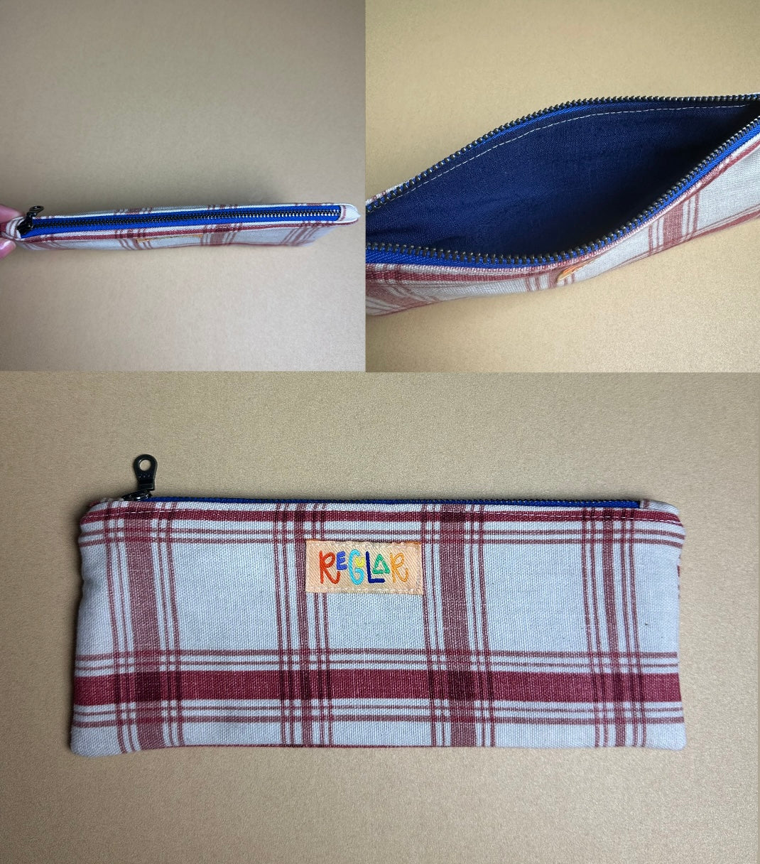 Plaid/Blue Small Zipper Pouch