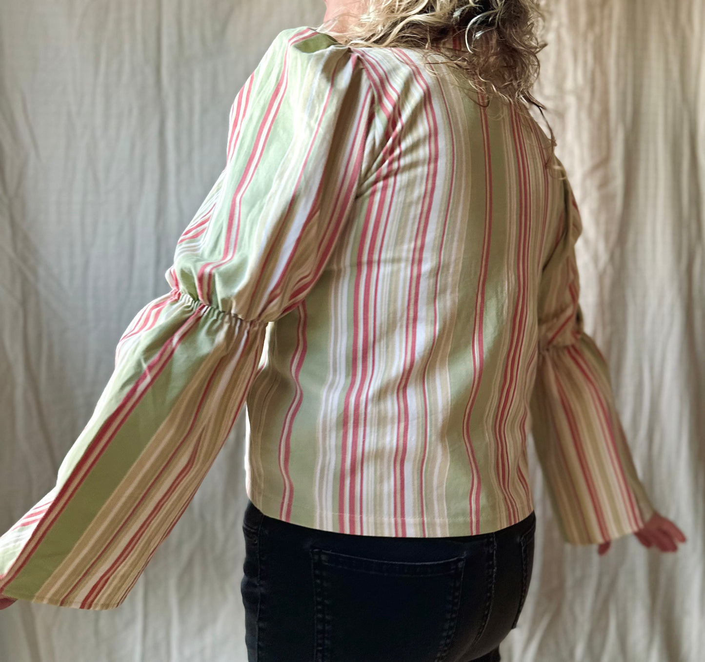 Striped Puff Sleeve Button Up