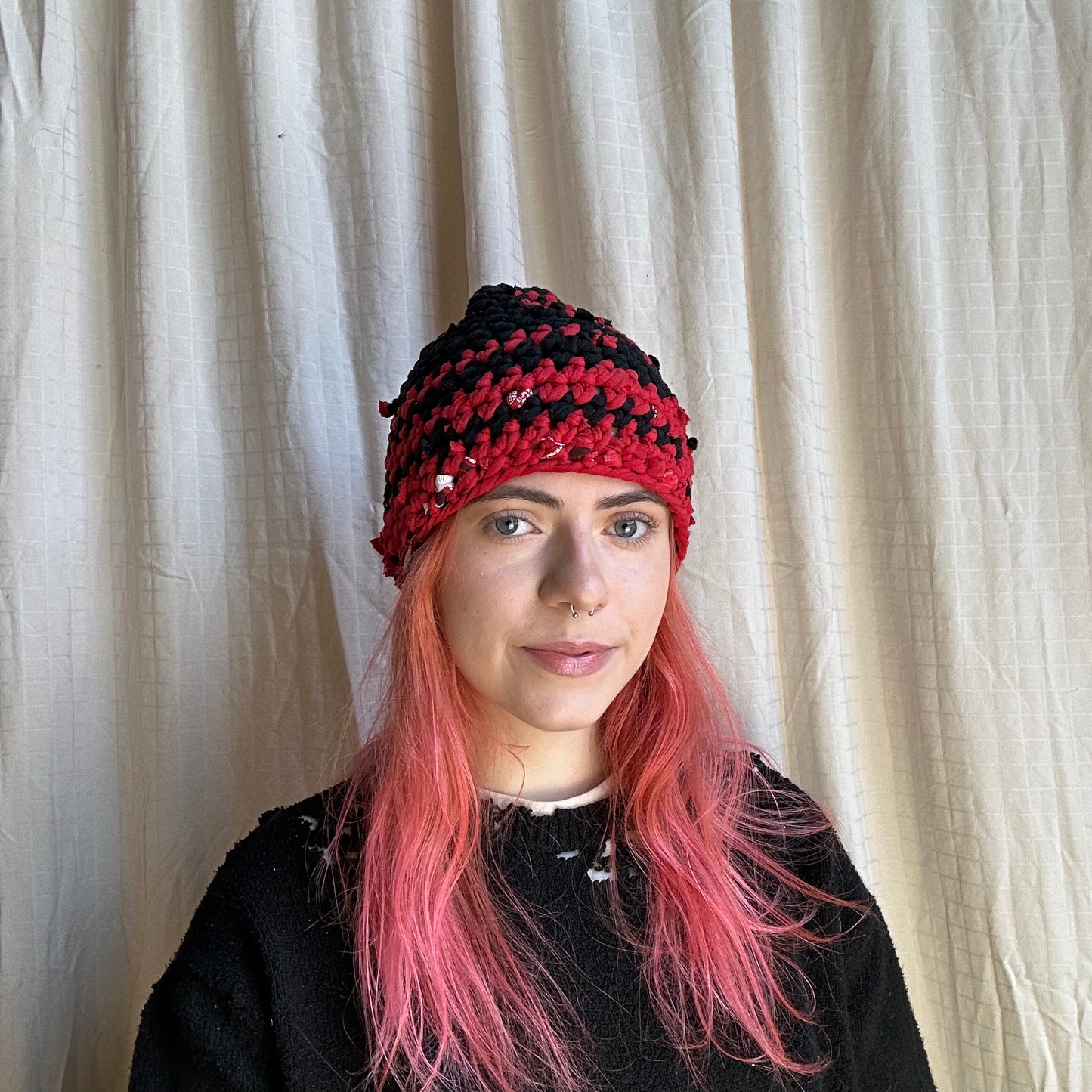 Red/Black Crochet Skullcap