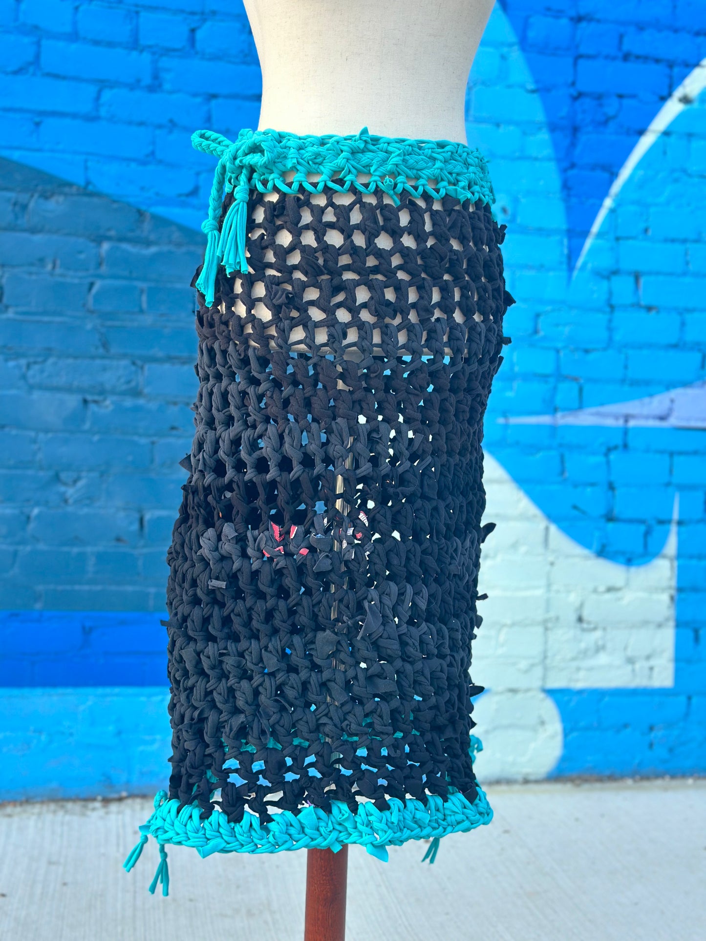 Black/Blue Crochet Midi Skirt