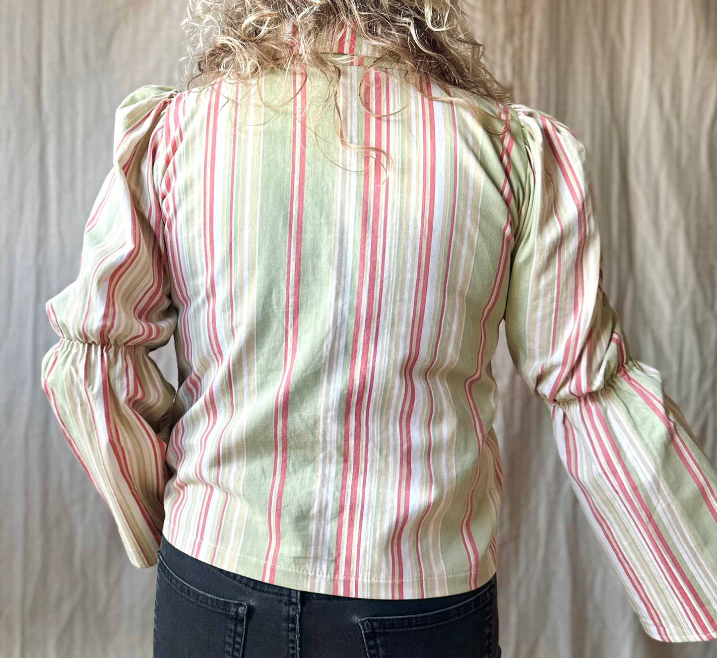 Striped Puff Sleeve Button Up