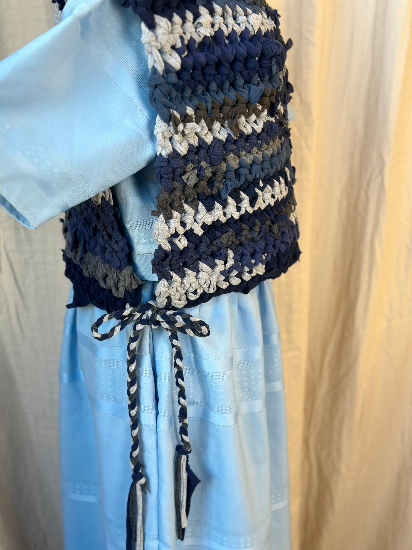 Navy/Gray T-shirt Yarn Crochet Smock Top
