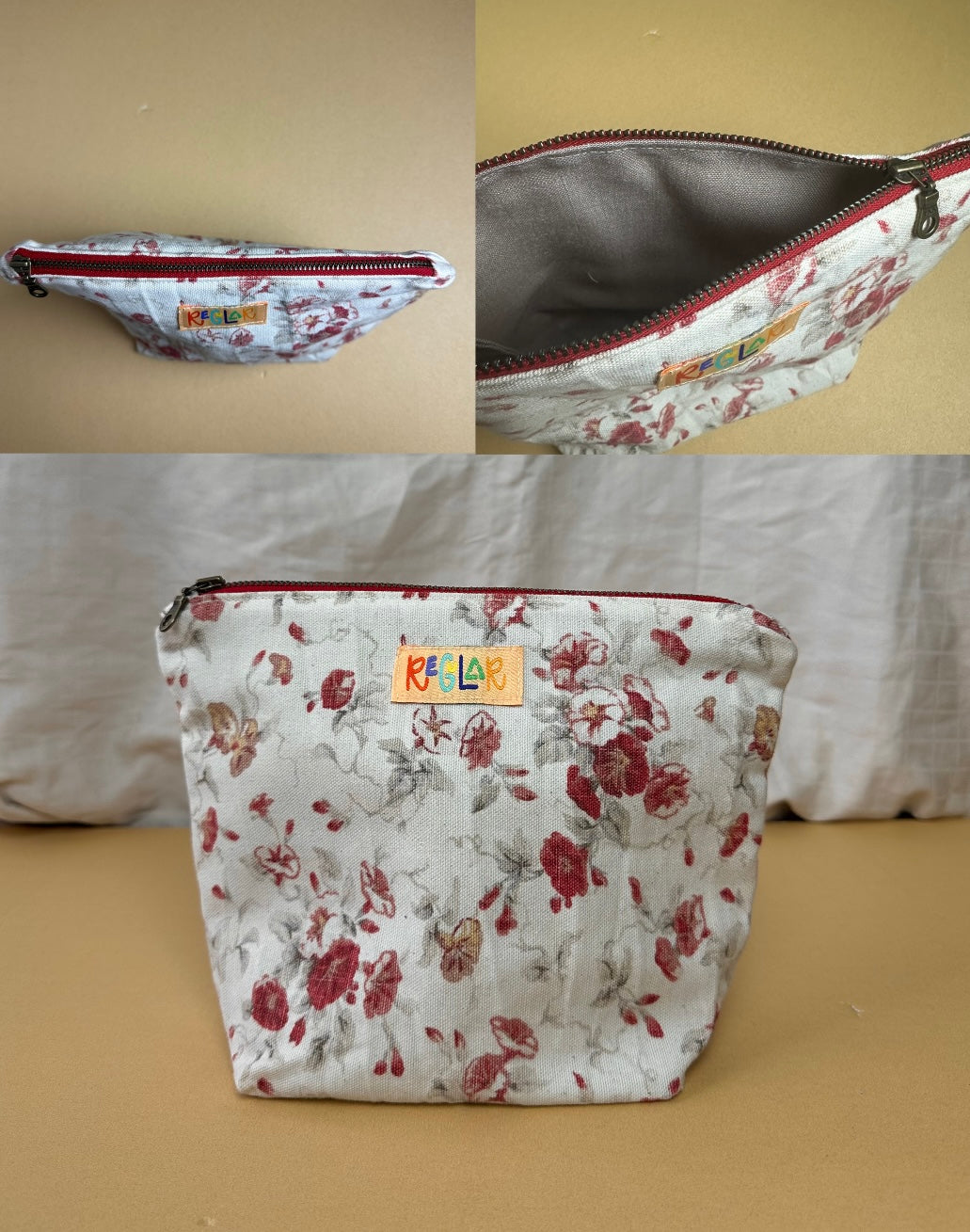 Red Floral Medium Zipper Pouch