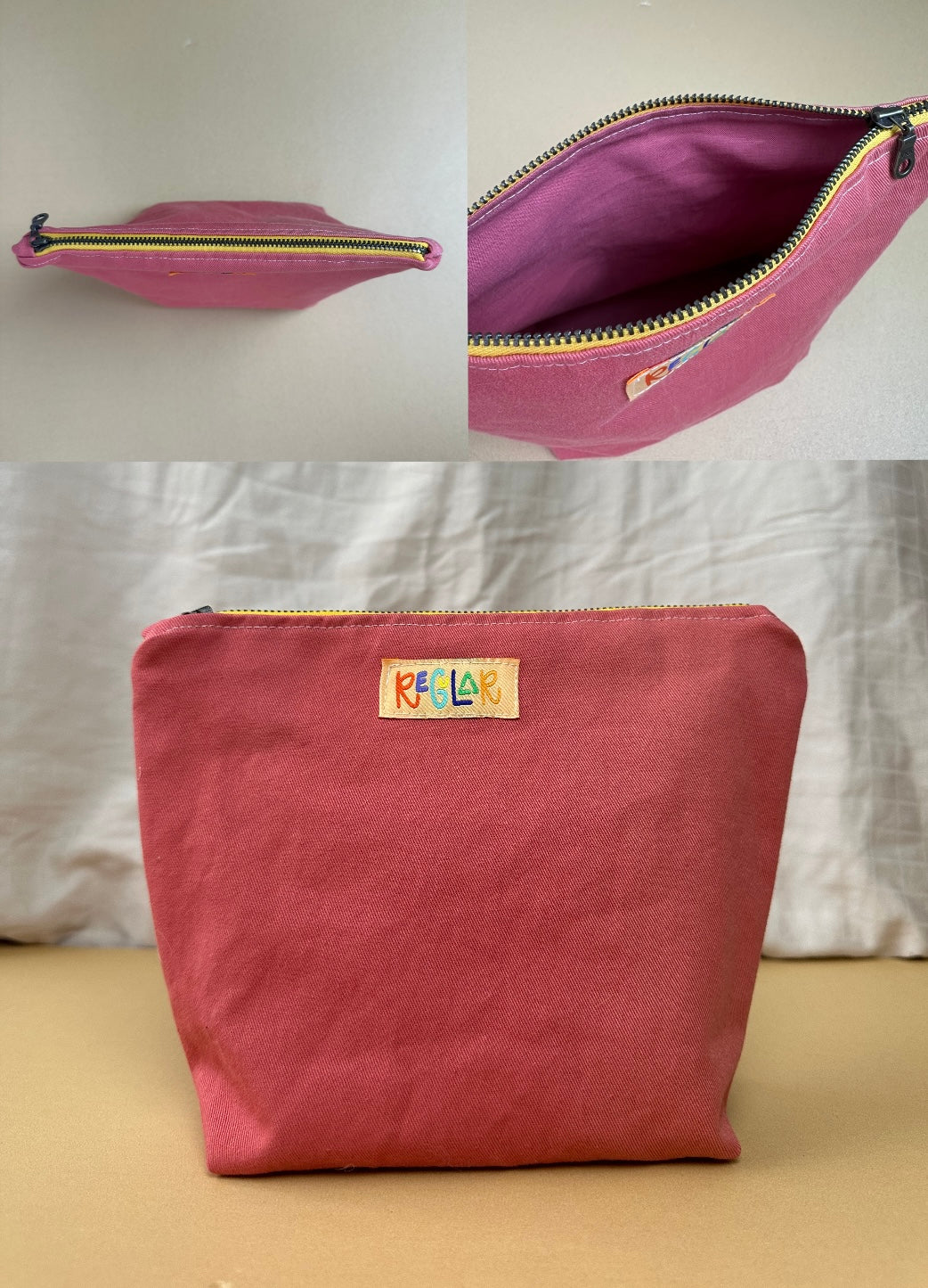 Coral/Yellow Medium Zipper Pouch