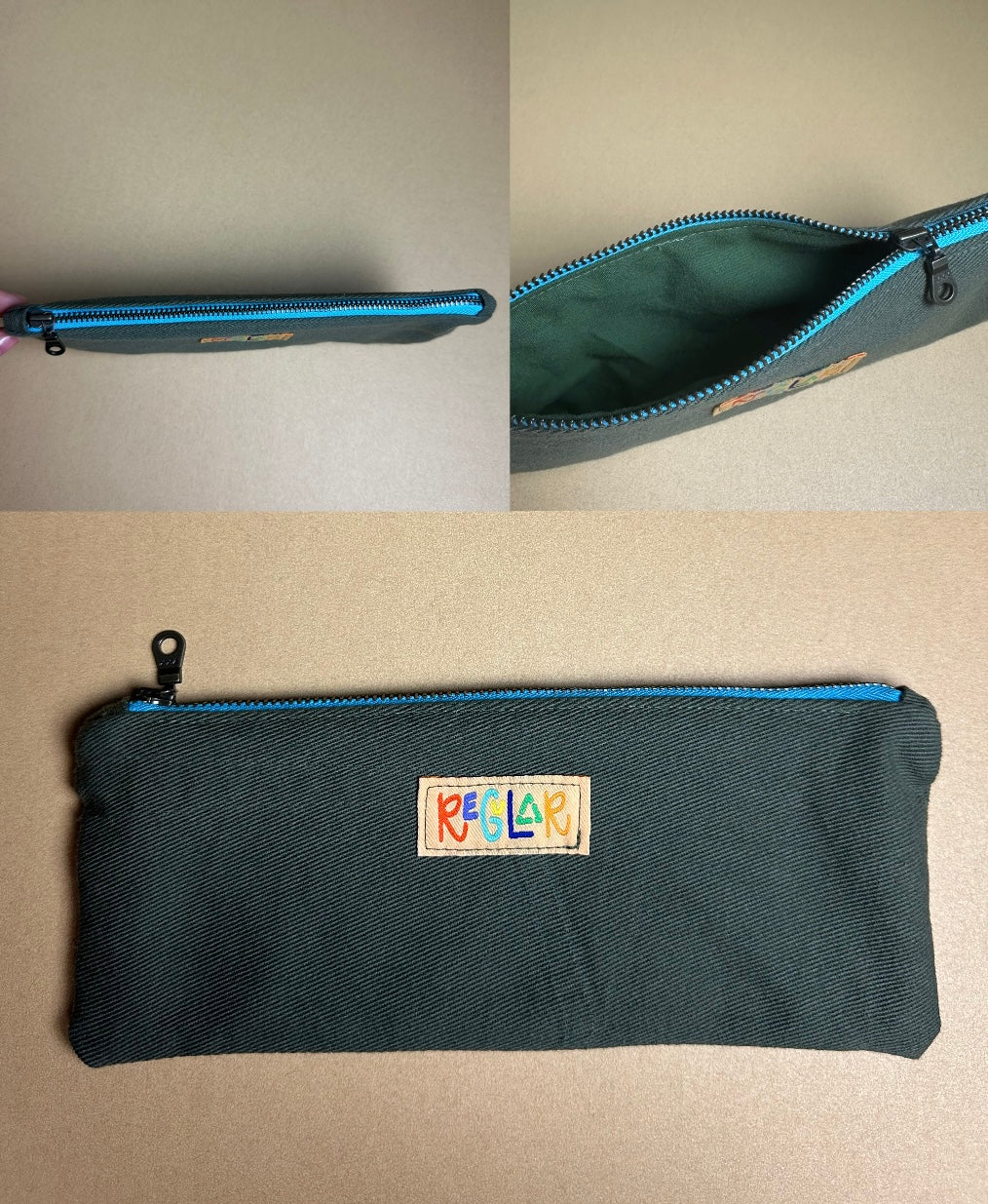 Olive/Blue Small Zipper Pouch