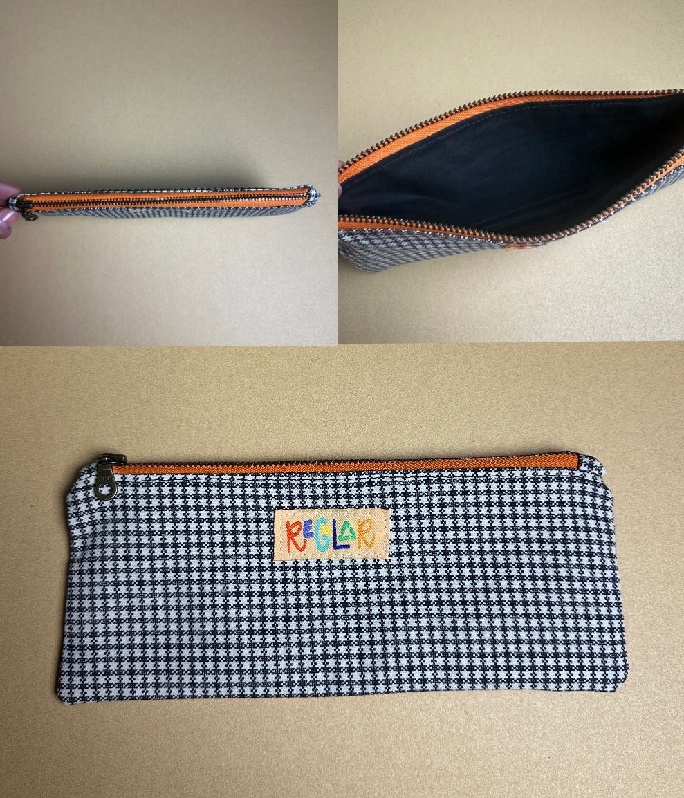 Pin Check/Orange Small Zipper Pouch