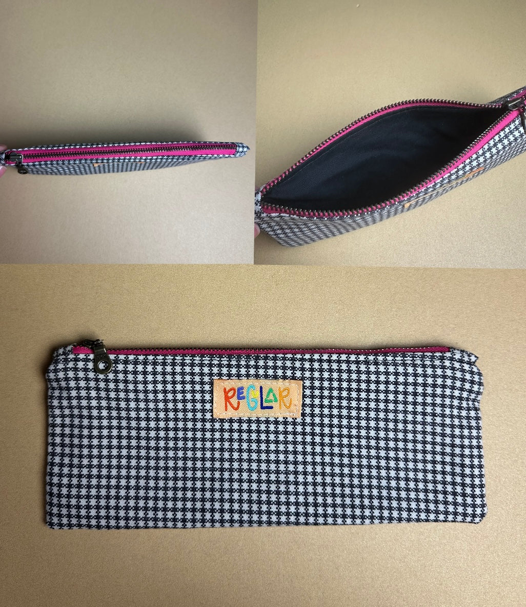 Pin Check/Pink Small Zipper Pouch