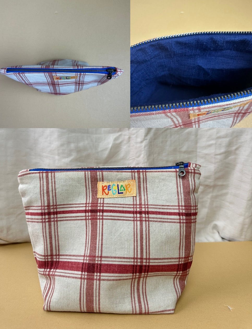 Plaid/Blue Medium Zipper Pouch