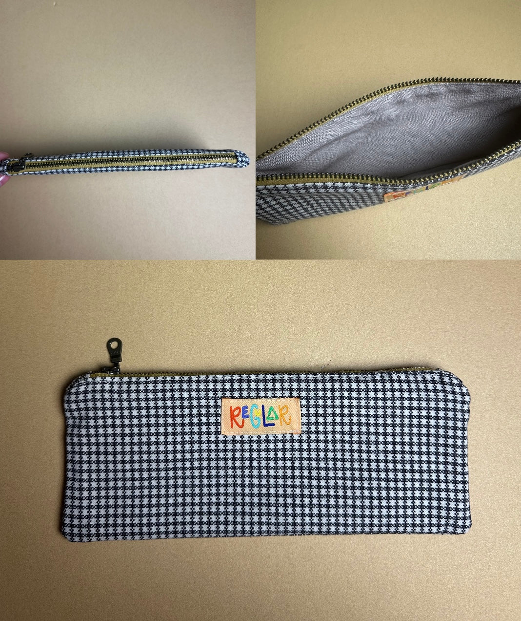 Pink Check/Gold Small Zipper Pouch