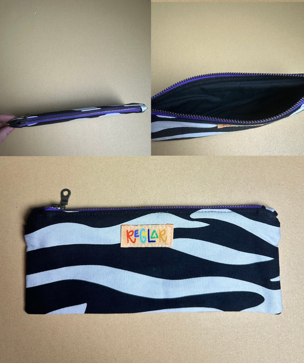 Zebra/Purple Small Zipper Pouch