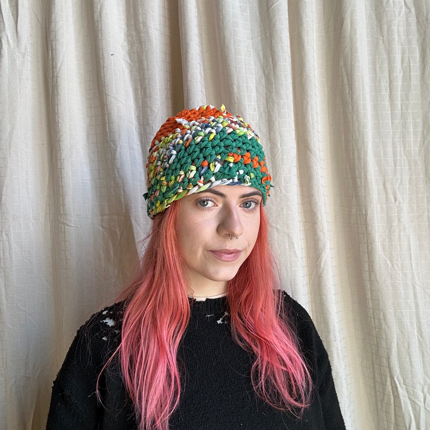 Orange/Green Crochet Skullcap
