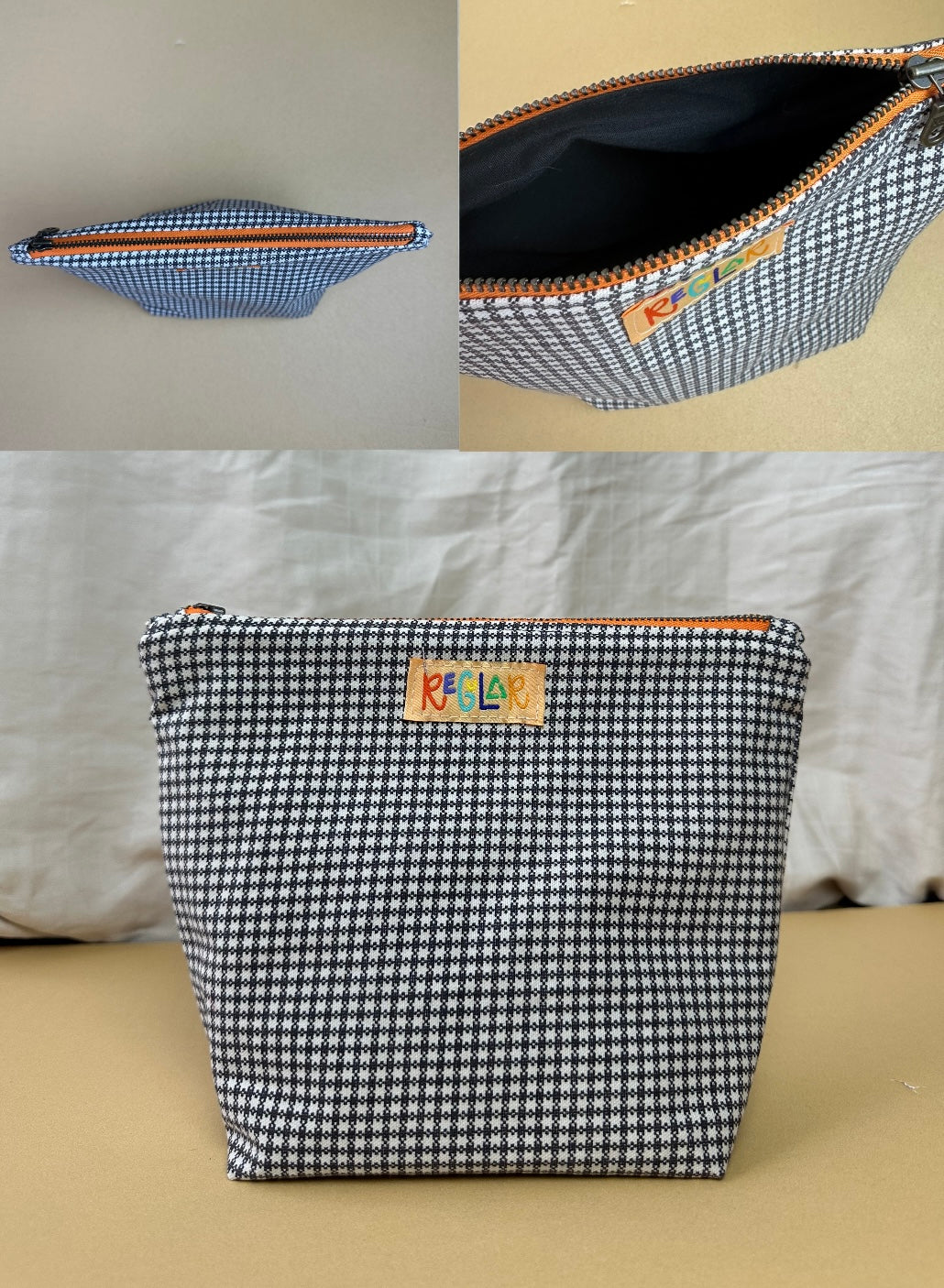Pin Check/Orange Medium Zipper Pouch