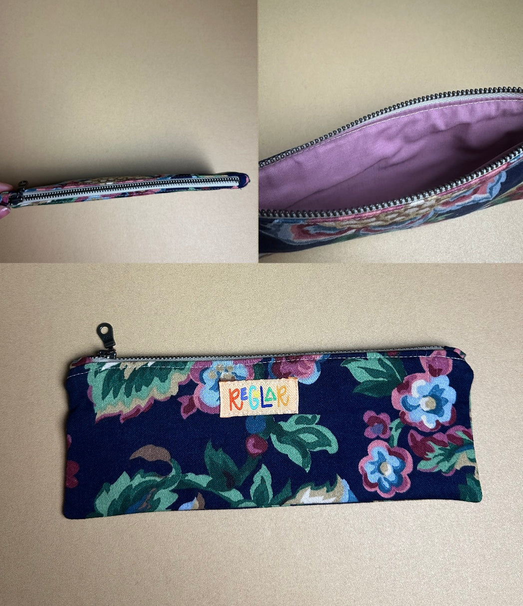 Navy Floral Small Zipper Pouch