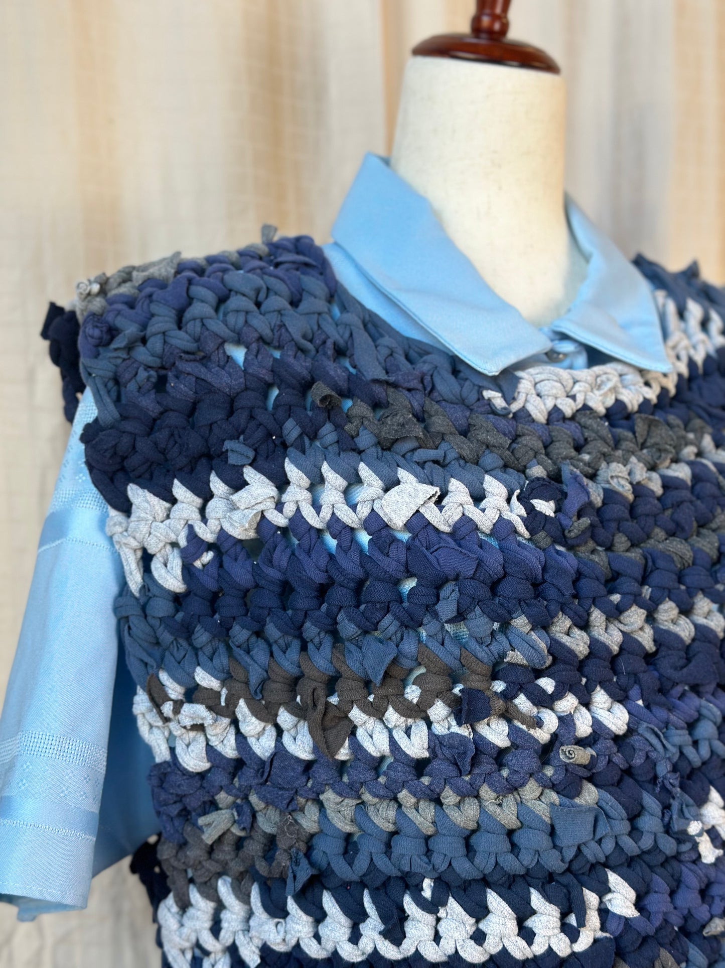 Navy/Gray T-shirt Yarn Crochet Smock Top