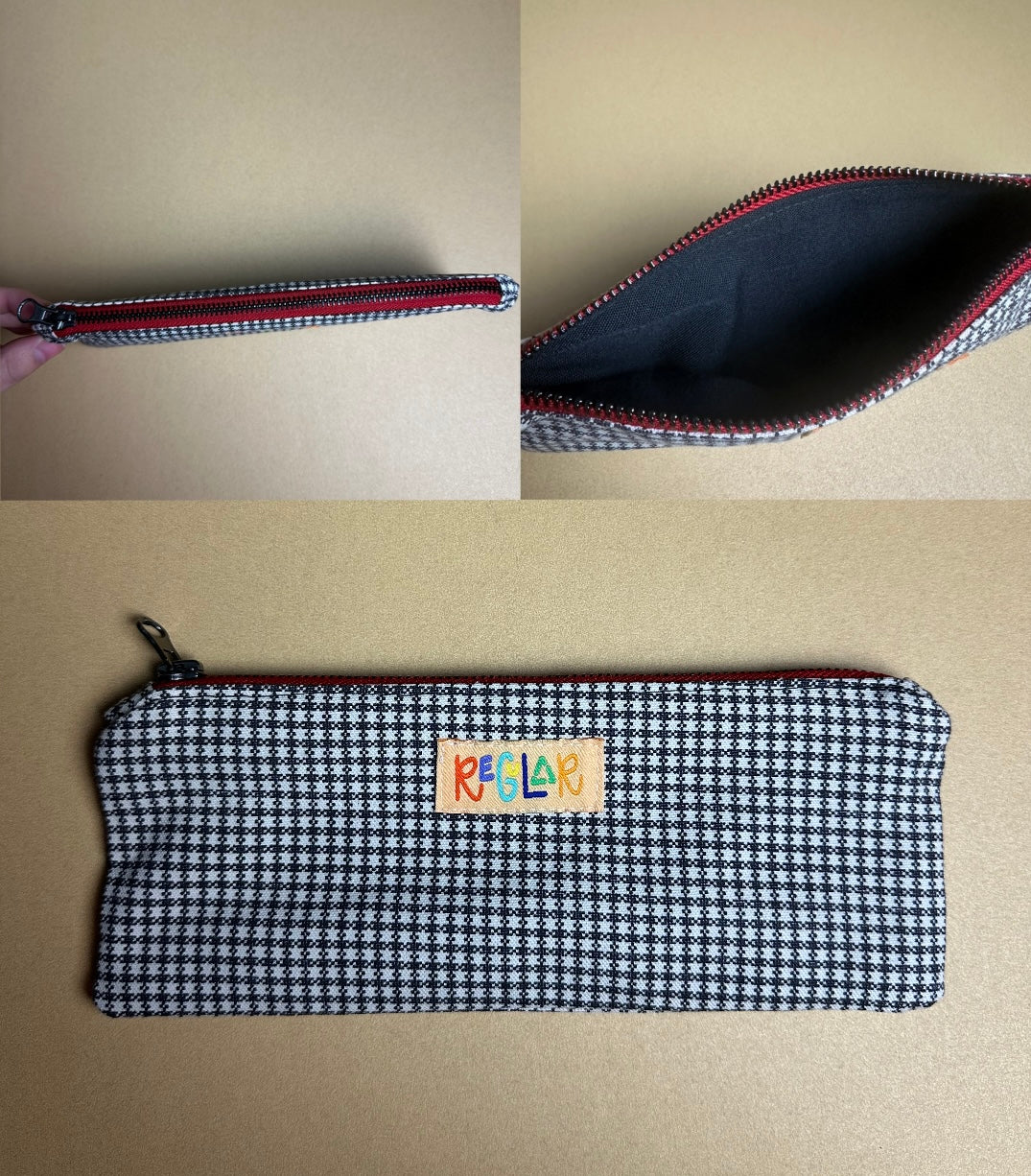Pin Check/Red Small Zipper Pouch