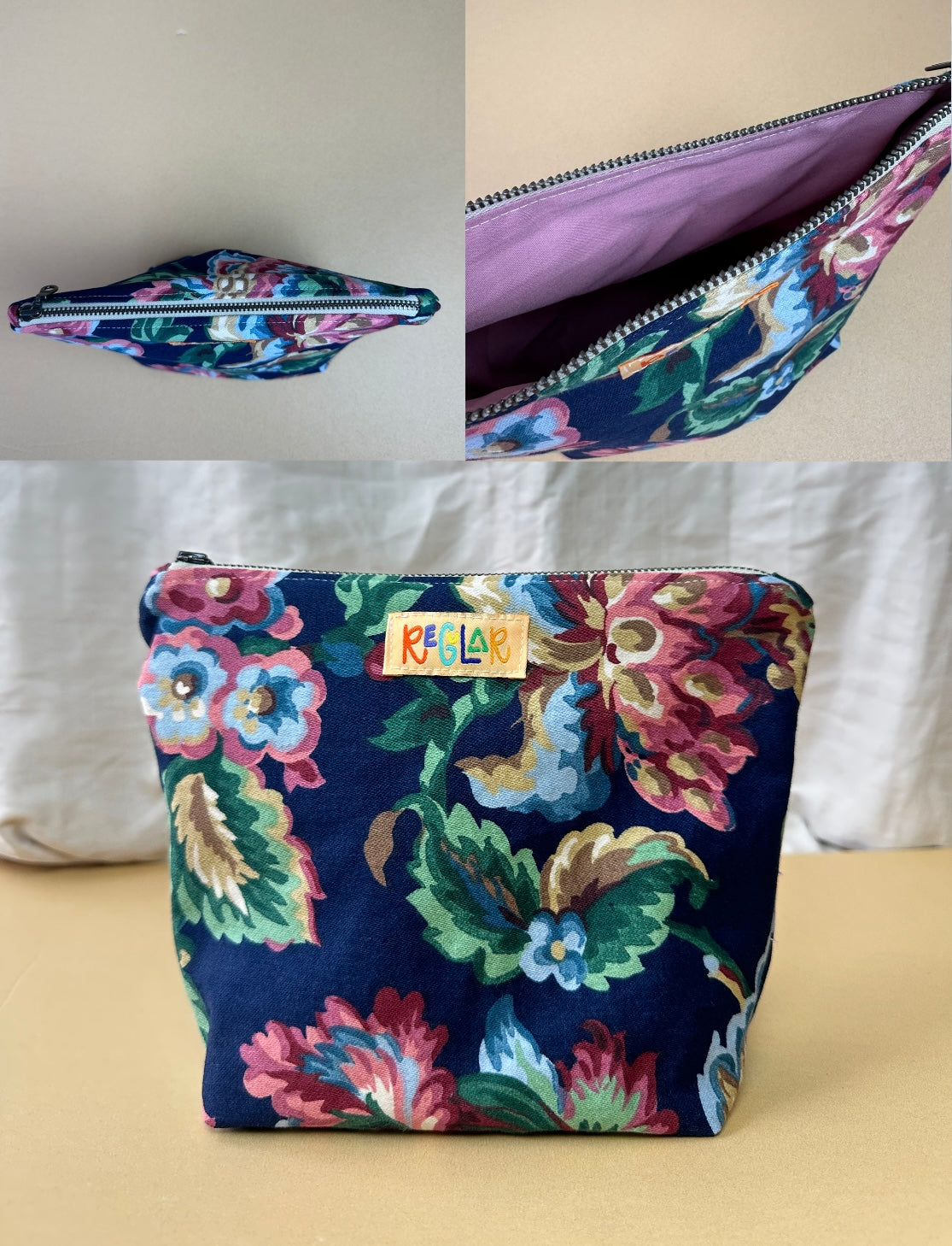 Navy Floral Medium Zipper Pouch