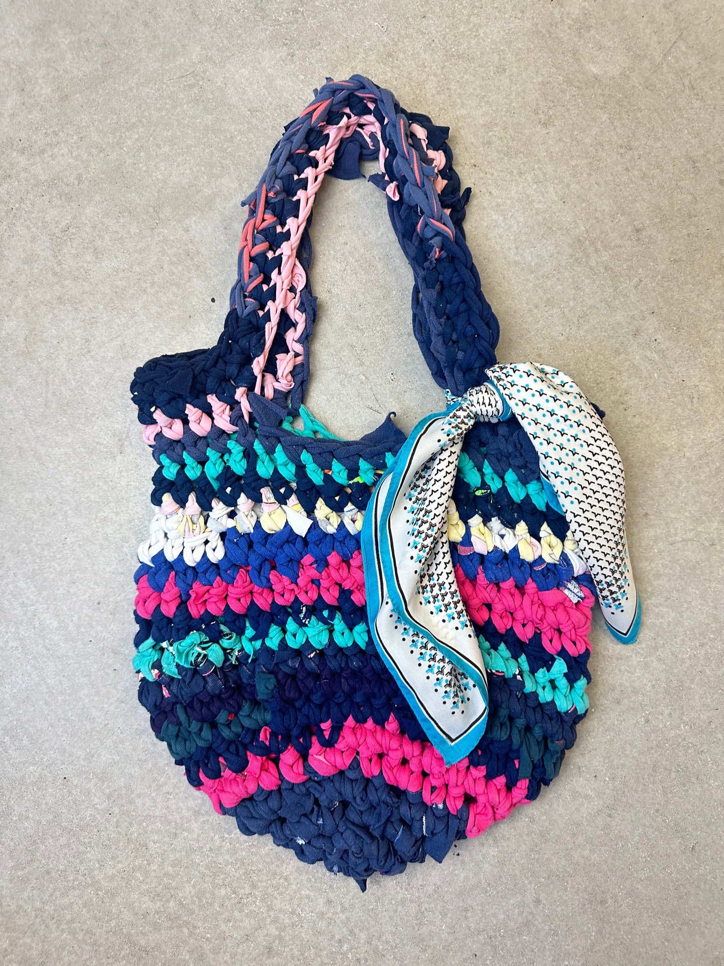 Navy/Pink Crochet Market Bag