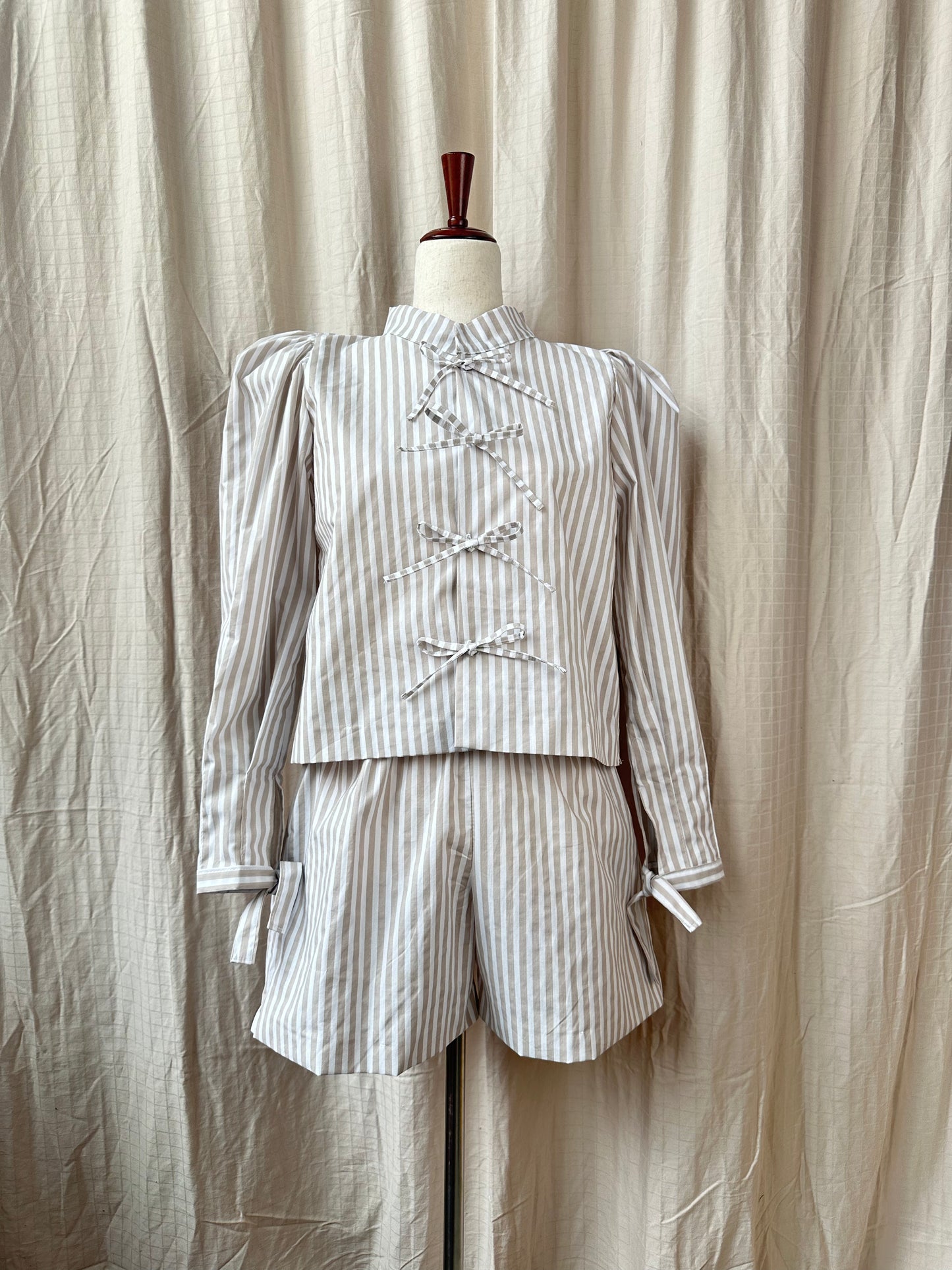 White/Taupe Striped Vivienne Top