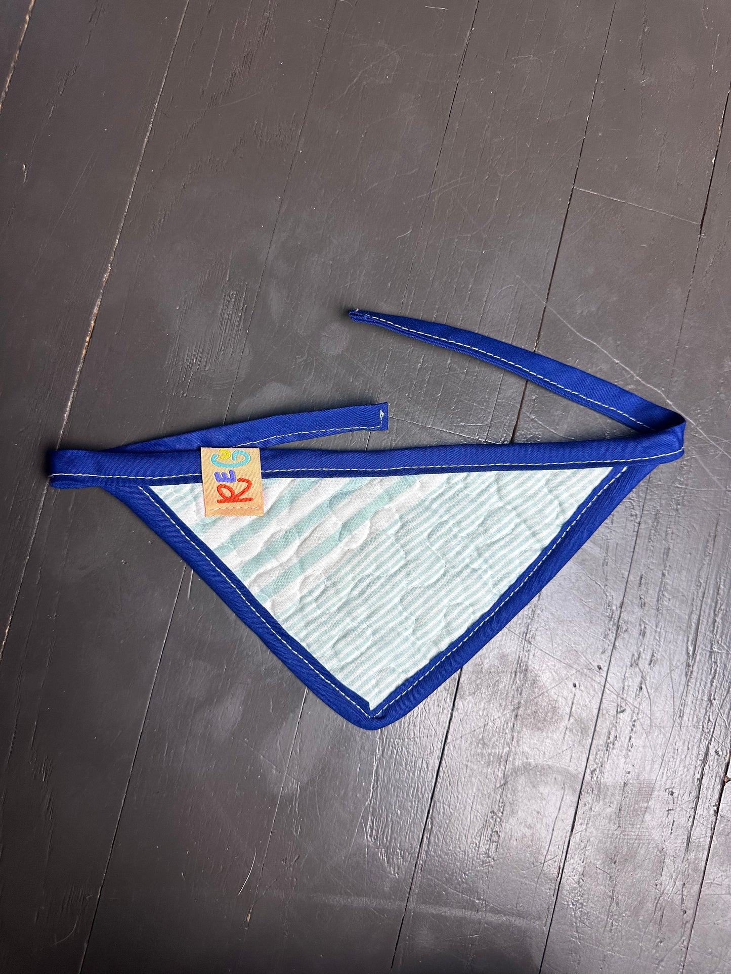 Aqua/Navy Quilted Dog Bandana (XS)