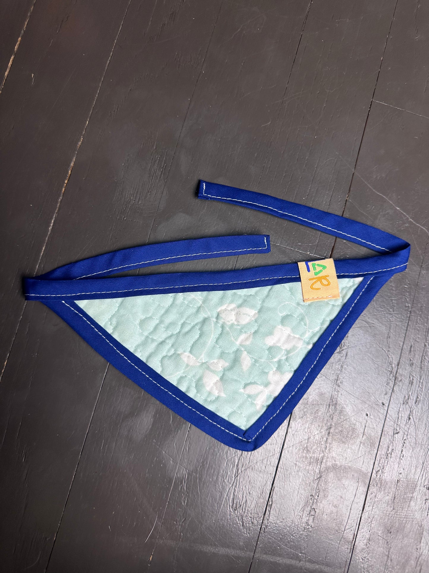 Aqua/Navy Quilted Dog Bandana (XS)