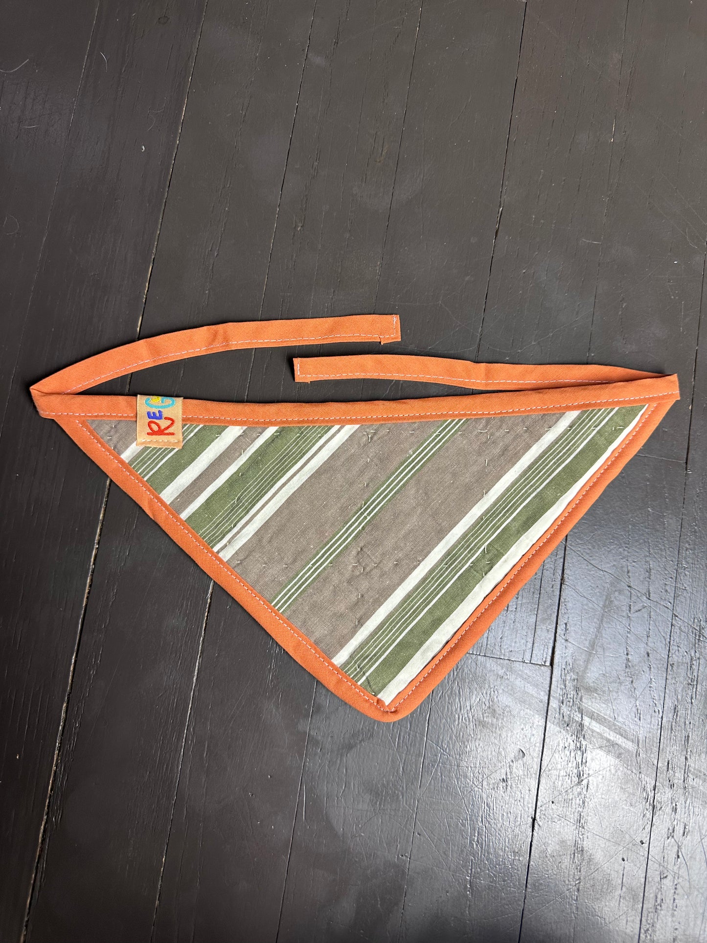 Orange/Green Quilted Dog Bandana (M)