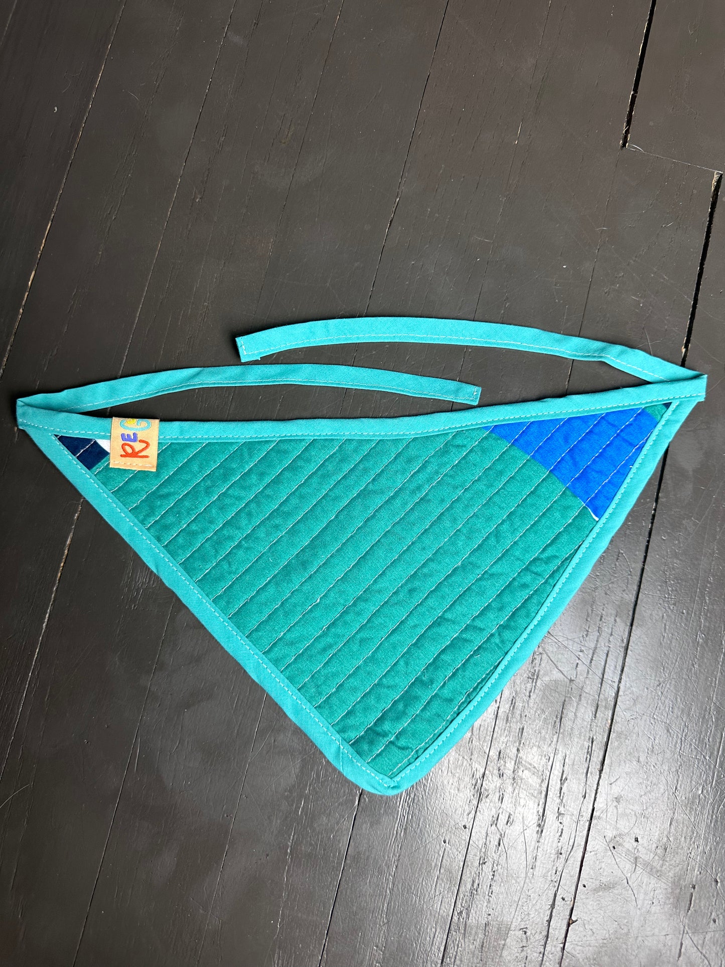 Green/Blue Quilted Dog Bandana (L)