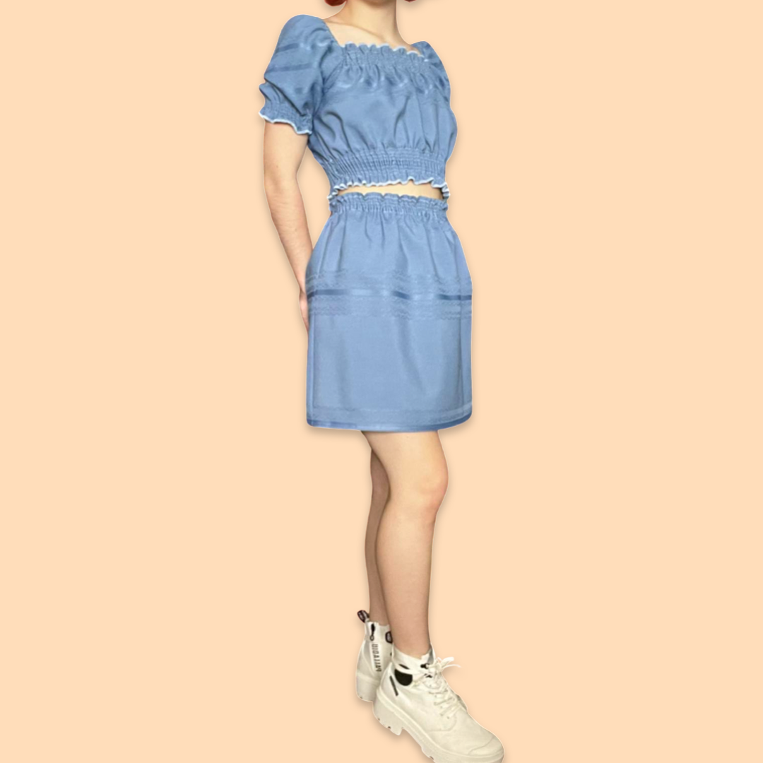 Dusty Blue Mini Skirt Set