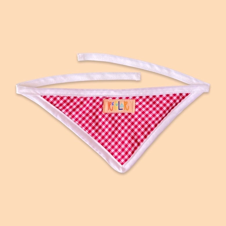 Red Gingham Quilted Dog Bandana (M)