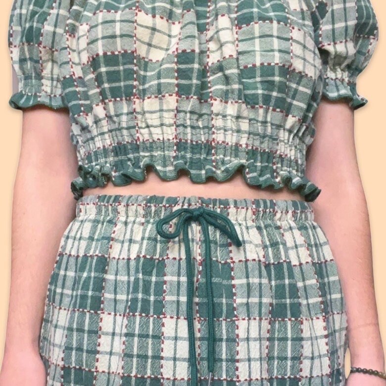 Green Plaid Long Straight Skirt