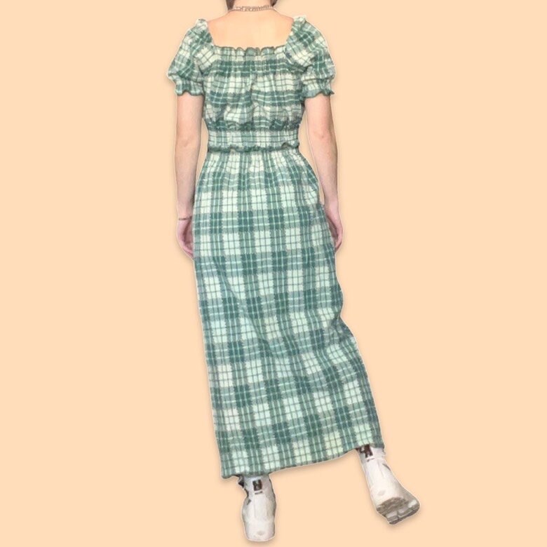 Green Plaid Long Straight Skirt