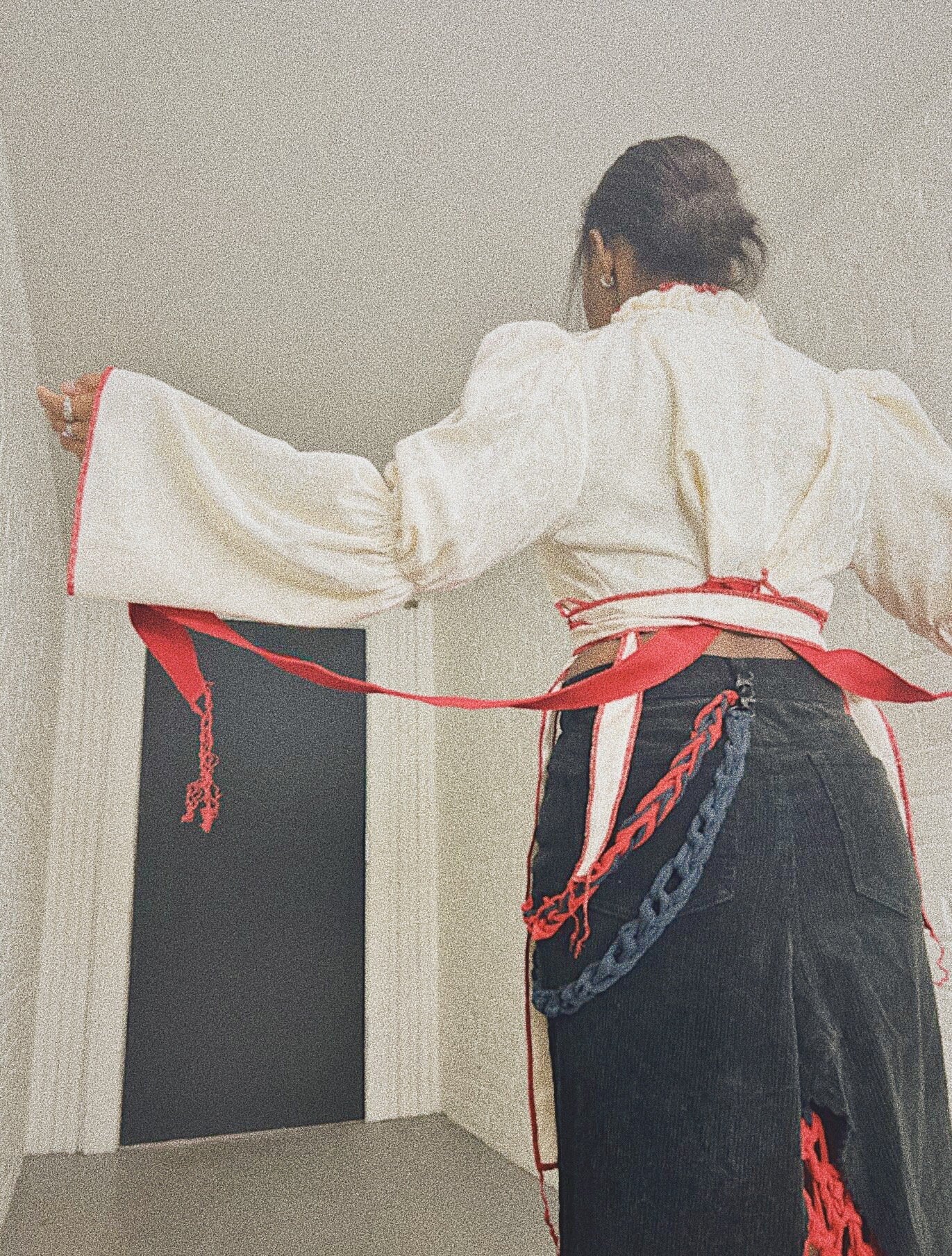 Black/Red Corduroy/Crochet Skirt
