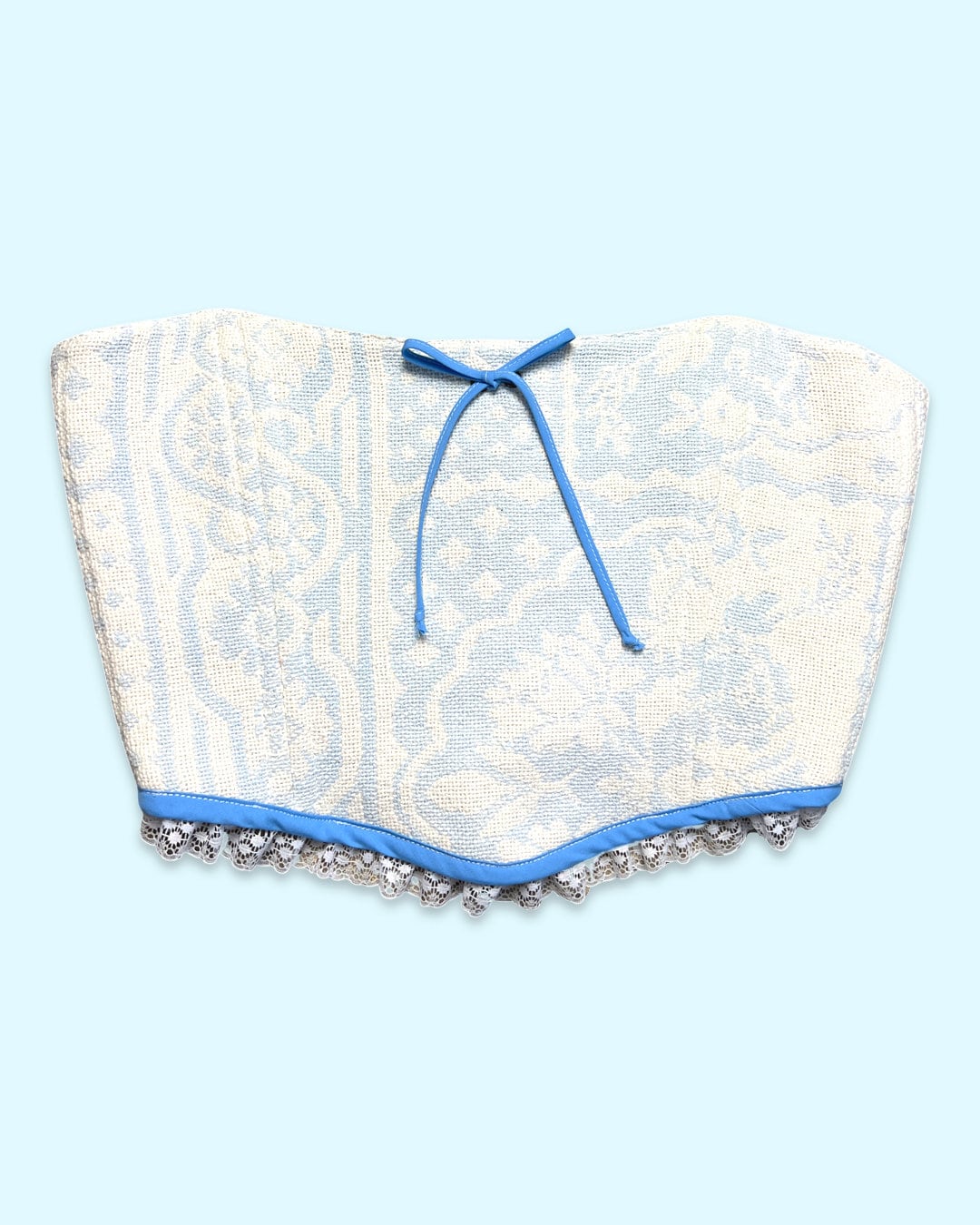 Blue/White Bow and Lace Corset Top