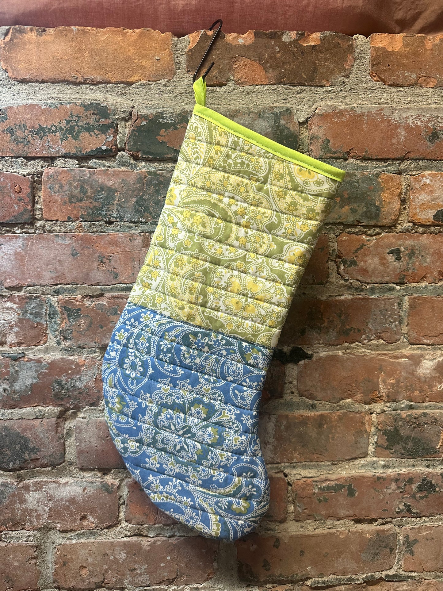 Blue/Green Paisley Quilted Stocking