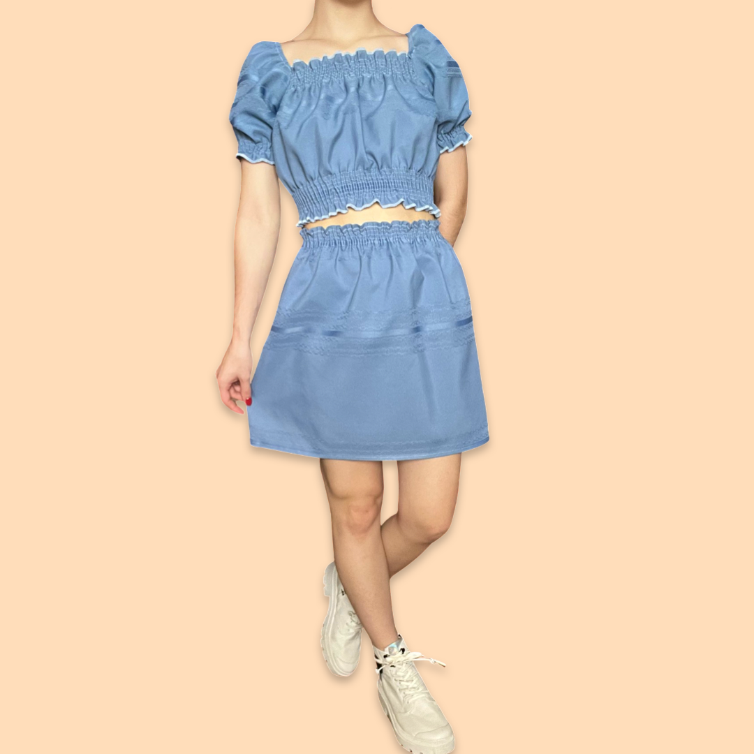 Dusty Blue Mini Skirt Set