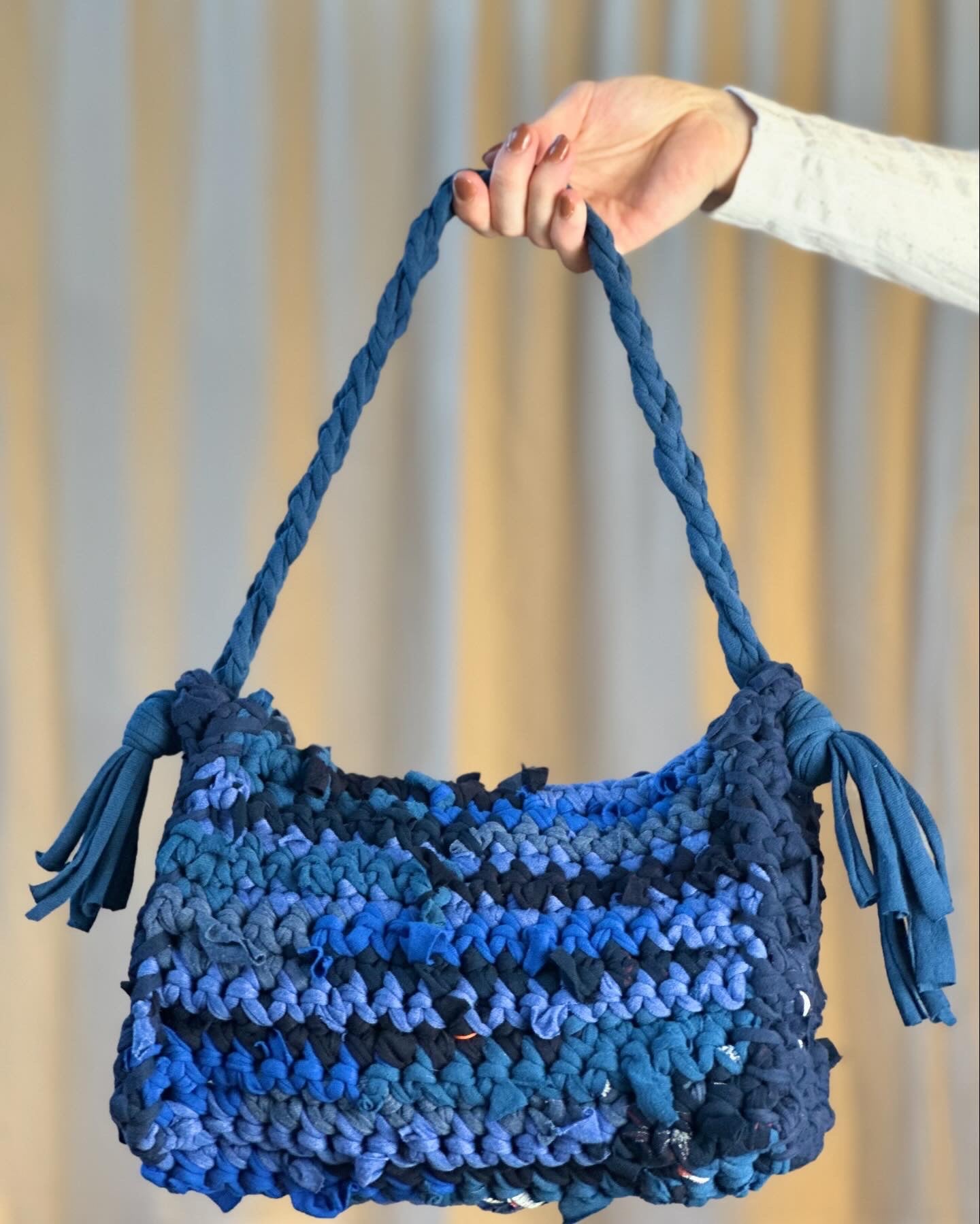 Navy Blue Crochet Shoulder Bag