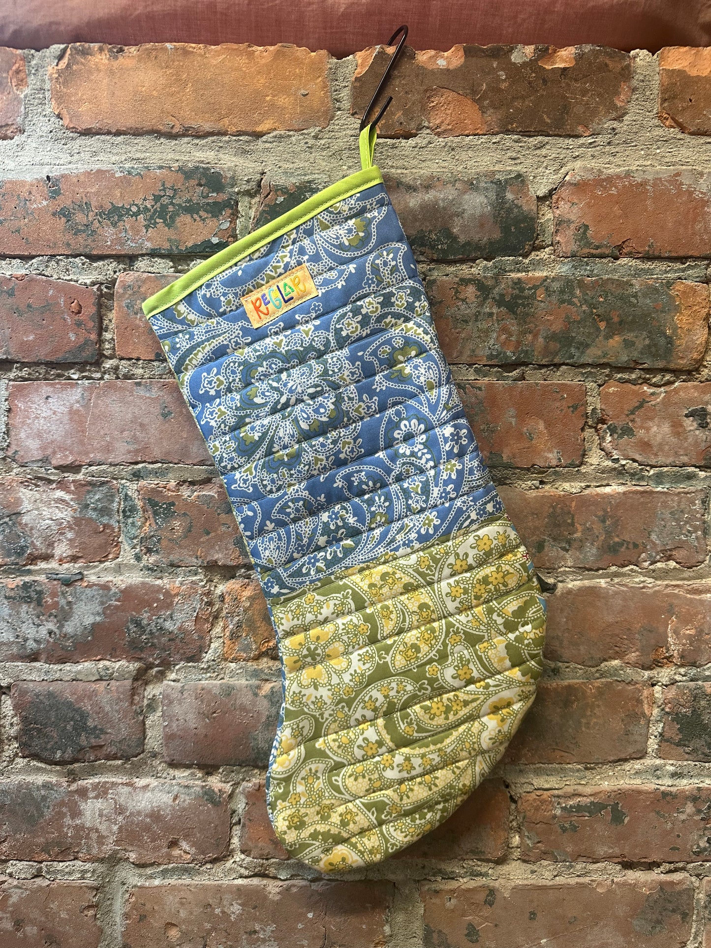 Blue/Green Paisley Quilted Stocking