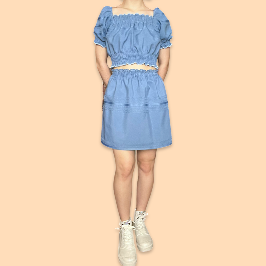 Dusty Blue Mini Skirt Set