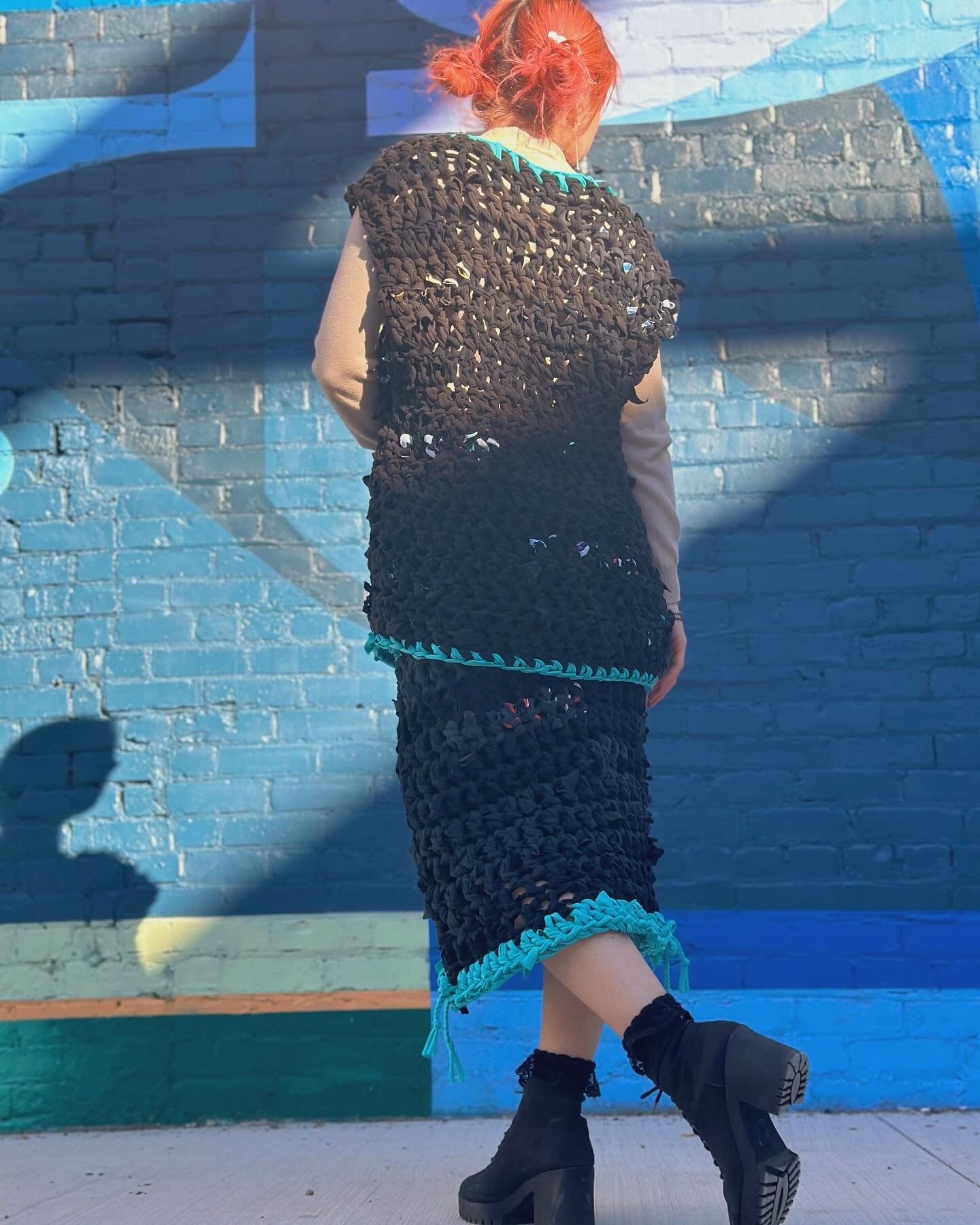 Black/Blue Crochet Midi Skirt